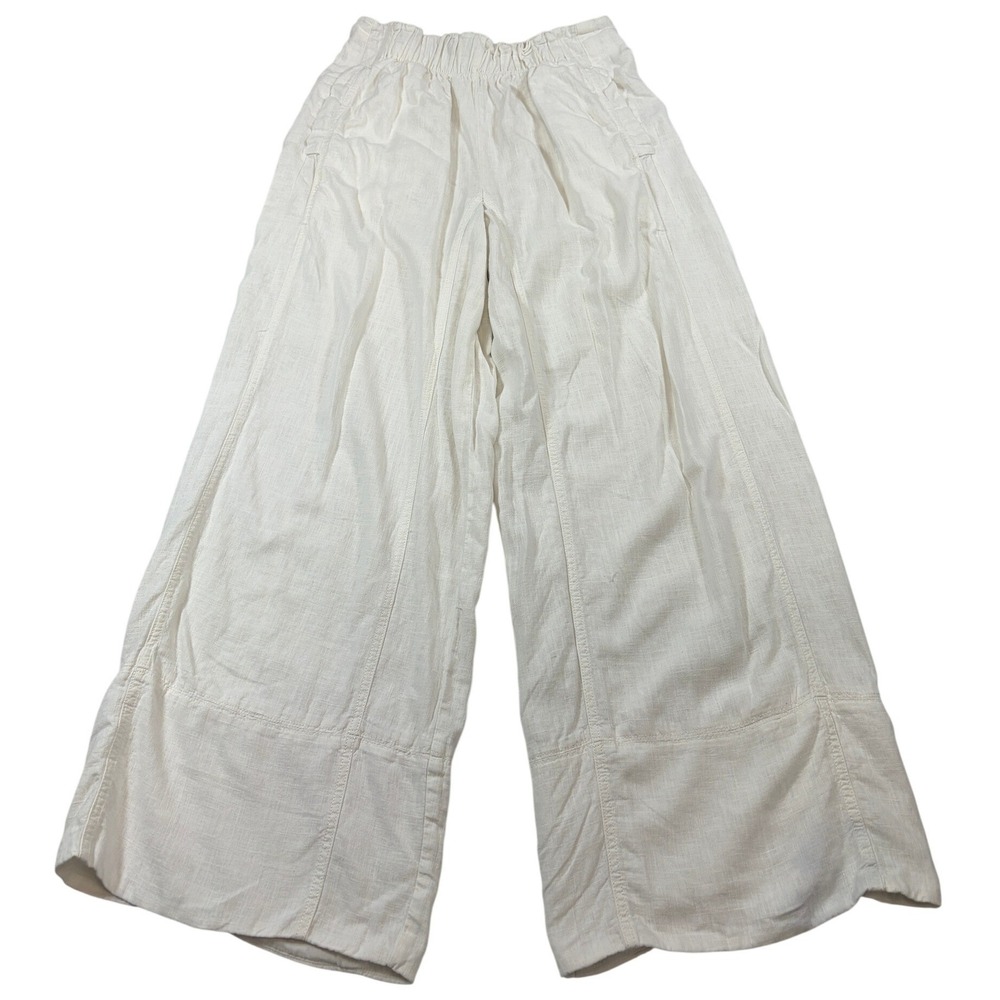 Free People White Linen Blend Wide Leg Elastic Waist Pants XS